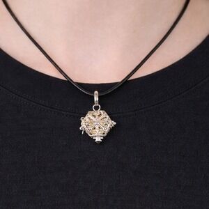 Vintage Harmony Ball Pendant Necklace Purple Stone Filigree